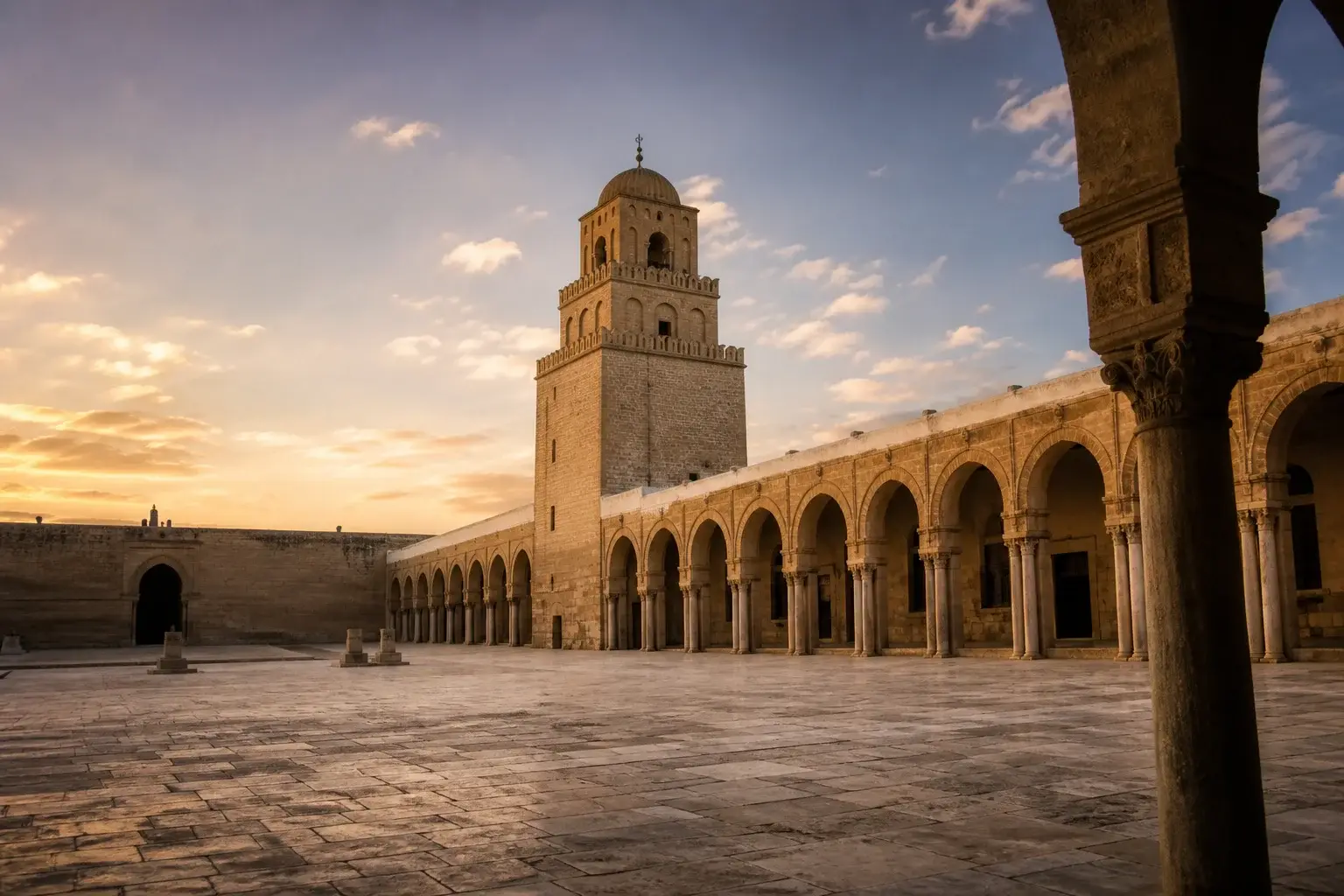 Monumental arched courtyard in Kairouan.